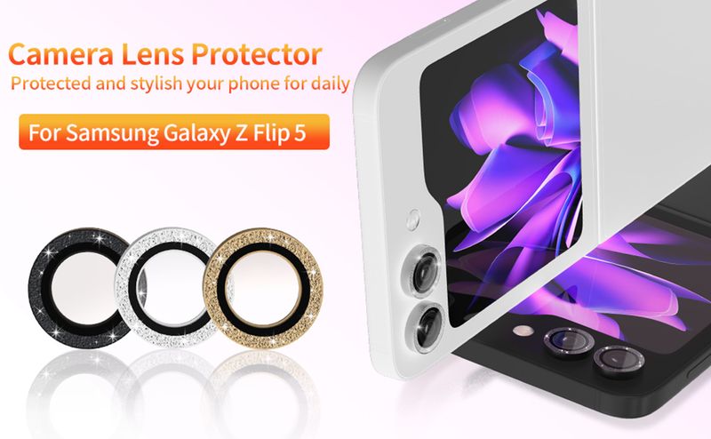 Bling Tiny Diamond Alloy Camera HD Glass Protector For Samsung Galaxy Z Flip 6 Flip 5 5G Glitter Metal Lens Ring Cap Locator_voghion.com