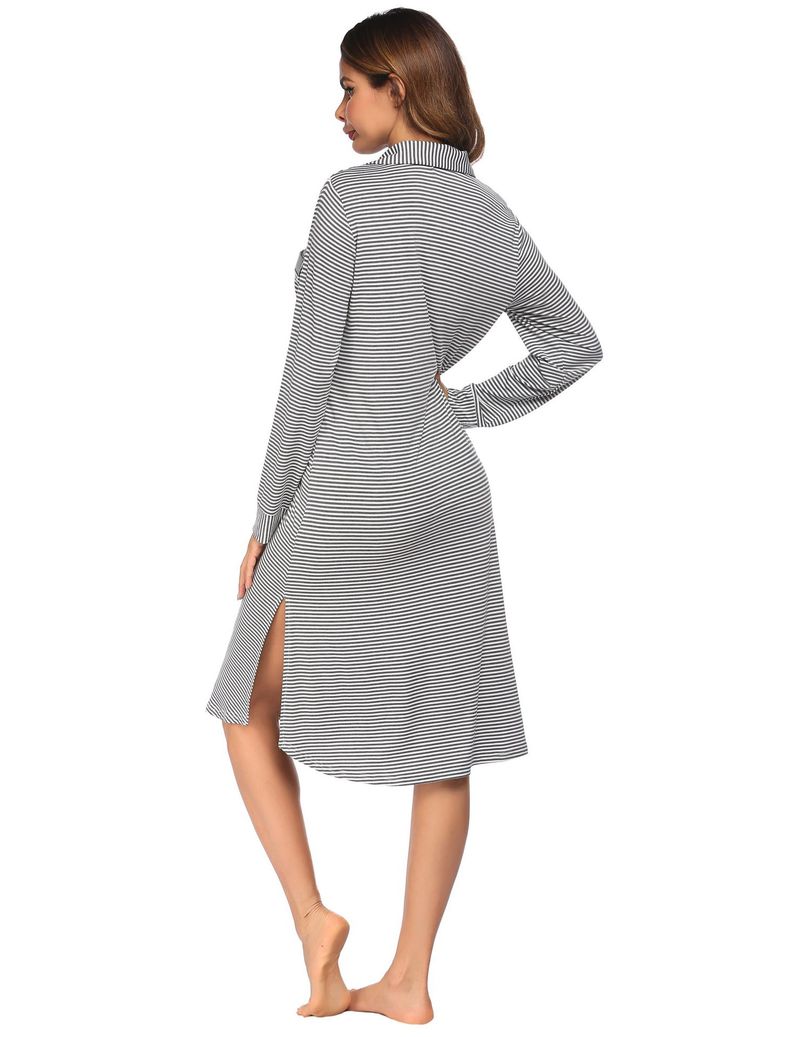 Roupas femininas, pijamas, camisa cardigan, pijamas de manga comprida listrados com botões estampados, pijamas para casa, femininos_voghion.com