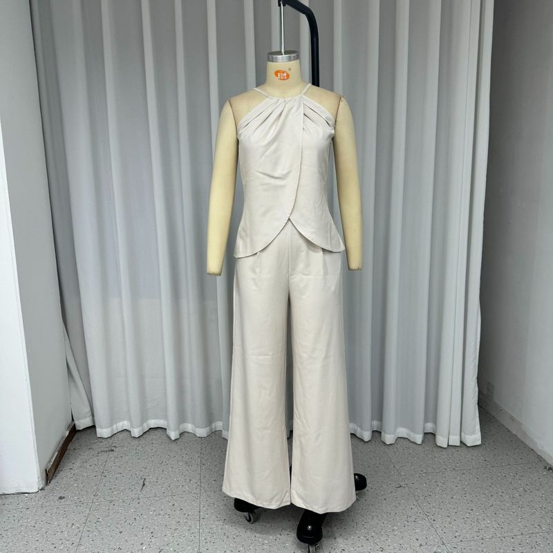 2025 New Women's Fashion Casual Sleeveless Solid Color Two Piece Suit_voghion.com