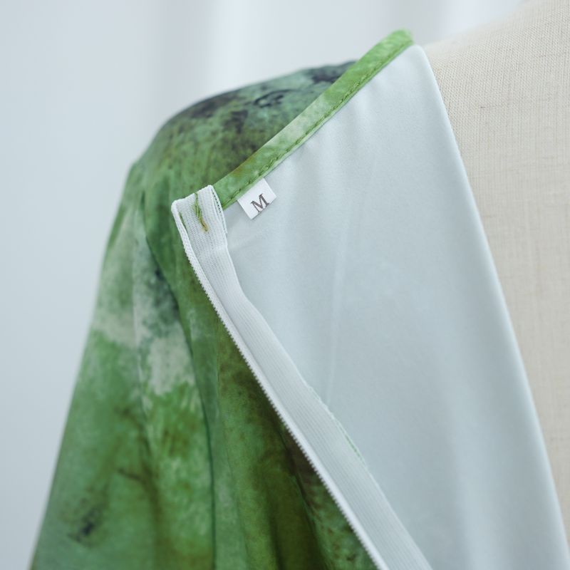 Damenbekleidung Damenkleid mit Blumendruck – Elegantes Langarm-Midikleid mit Fliege, Büro- und Freizeitkleidung (Grün, Gelb, S/M/L/XL)_voghion.com