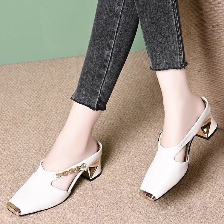 Halbschuhe im französischen Stil für Damen, weiches Leder, geschlossen, 2025, neue Sommer-Sandalen mit quadratischer Zehenpartie, flache Pantoletten, Outdoor-Sandalen_voghion.com