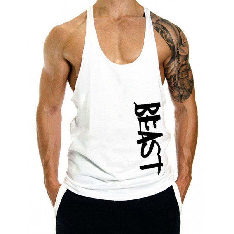 Muscle Fitness Room Lös Fritidssportlinne Herr Trendigt Racerback Andningsbart Ärmlös T-shirtset_voghion.com