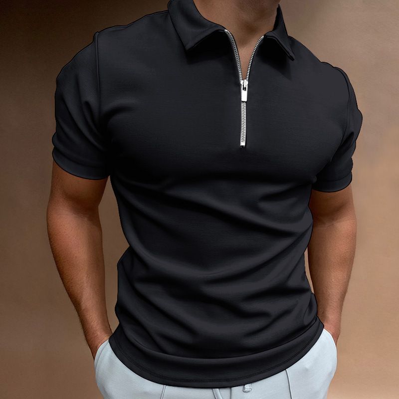 Maglietta polo a maniche corte con cerniera stampata in 3D da uomo 2024, tinta unita_voghion.com