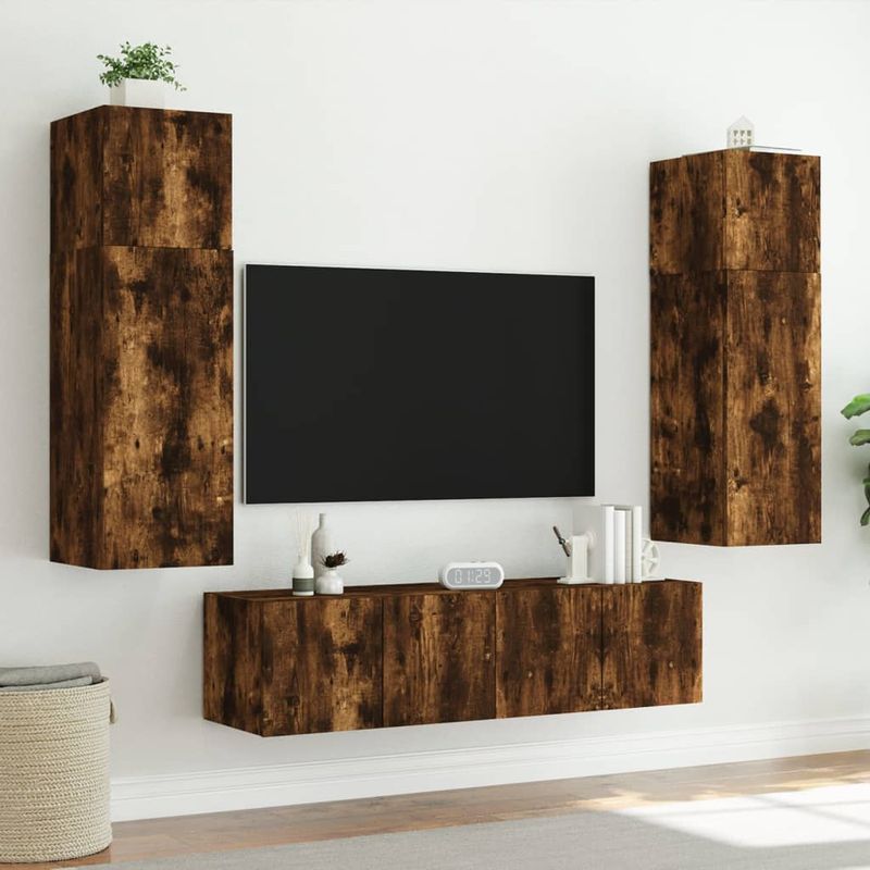 TV-Wandschrank mit LED-Leuchten Räuchereiche 80x35x31 cm_voghion.com