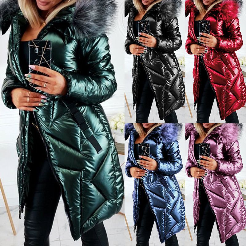 Elegante cappotto in PU con maniche lunghe e finiture in pelliccia sintetica per donna - Giacca invernale slim fit con finitura lucida, calda ed elegante (nero, blu, verde scuro)_voghion.com