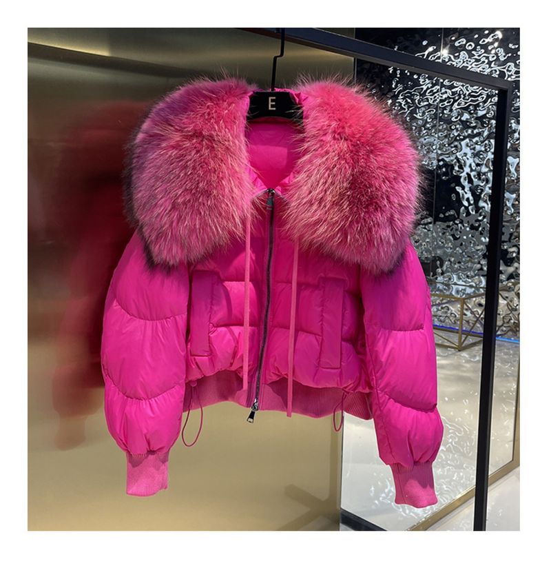 Damenbekleidung Wintermantel Damenmode kurze Daunenjacke Damen High-End-Damen 90 weiße Entendaunen Fuchspelzkragen_voghion.com