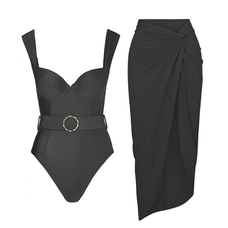 Qiao Jiayuan Neue Einfarbig Ein Stück Mode Sexy Badeanzug Weibliche Französisch Retro Bauch Abdeckung Schlank Badeanzug Anzug_voghion.com