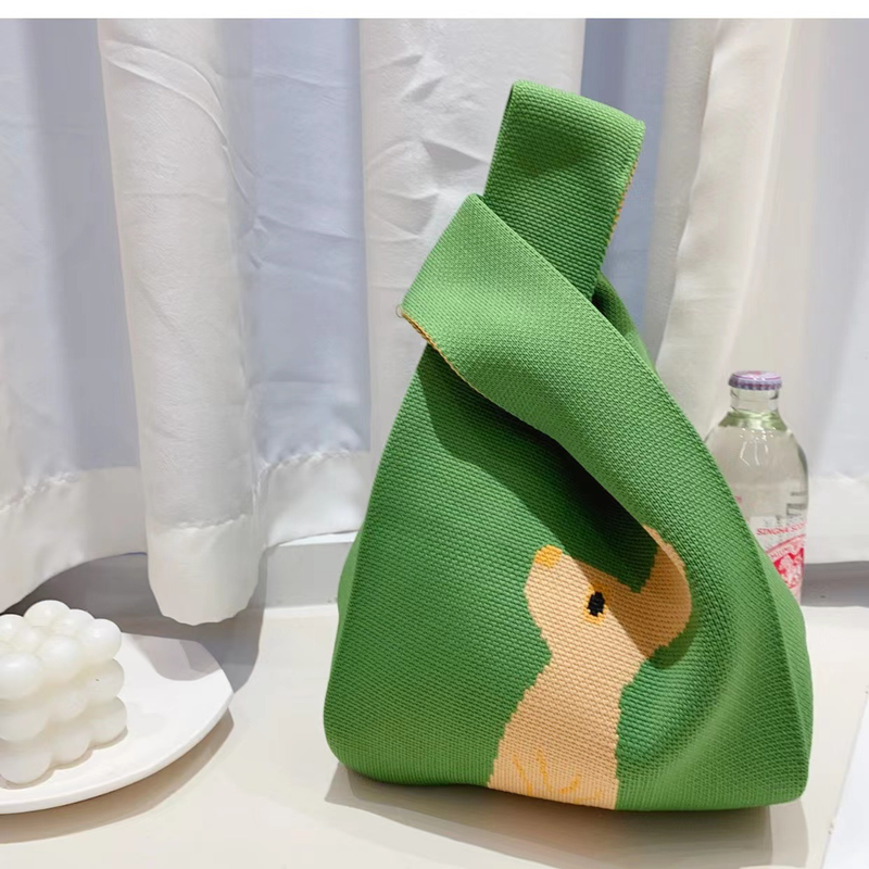Borsa a tracolla lavorata a maglia con coniglio dei cartoni animati da donna, edizione coreana, semplice borsa da studente universitario di grande capacità, borsa per la spesa_voghion.com