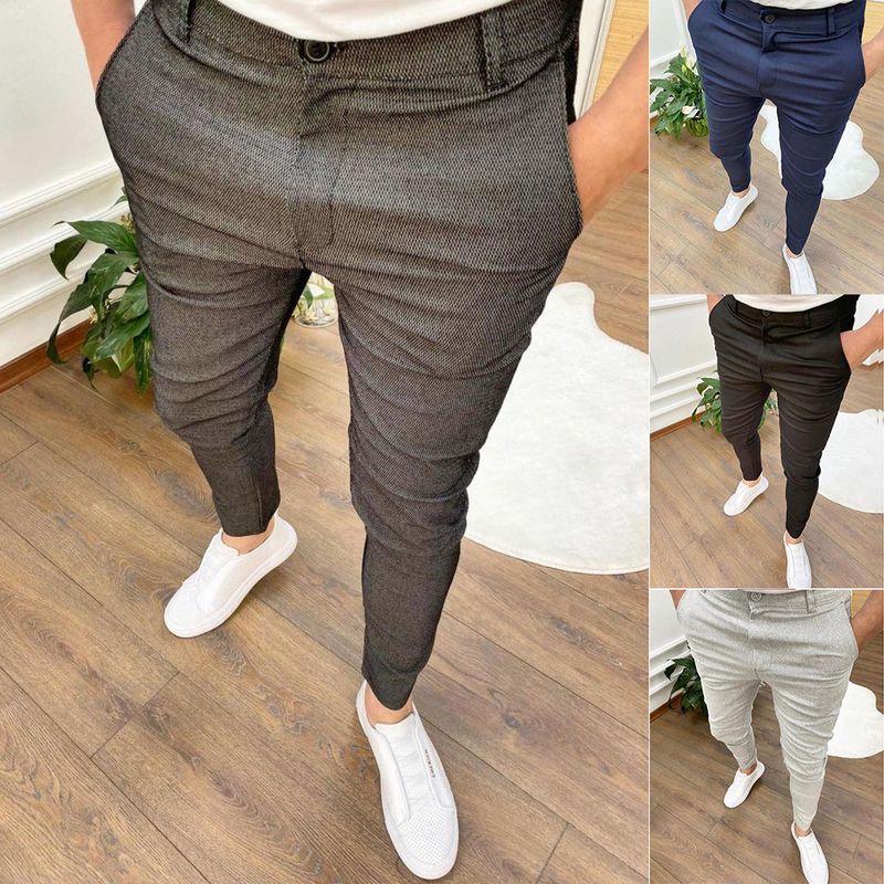 Men's Clothing High Elastic Four Season Texture Button Casual Pants Pants_voghion.com