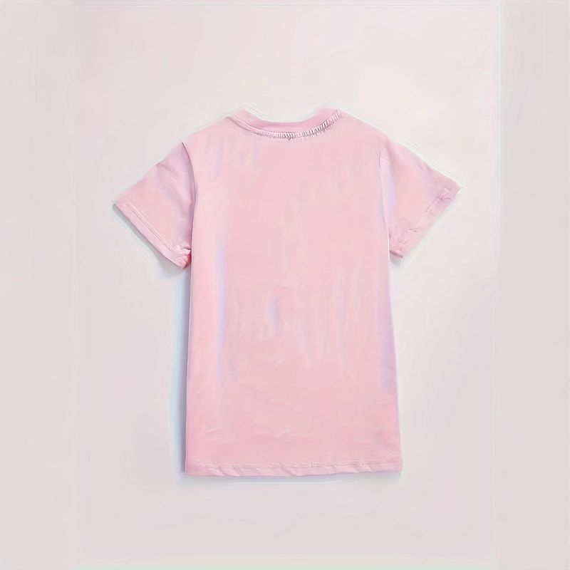 Tricou pentru fete, cu guler rotund, model cu font, mânecă scurtă, haine de vară pentru copii_voghion.com