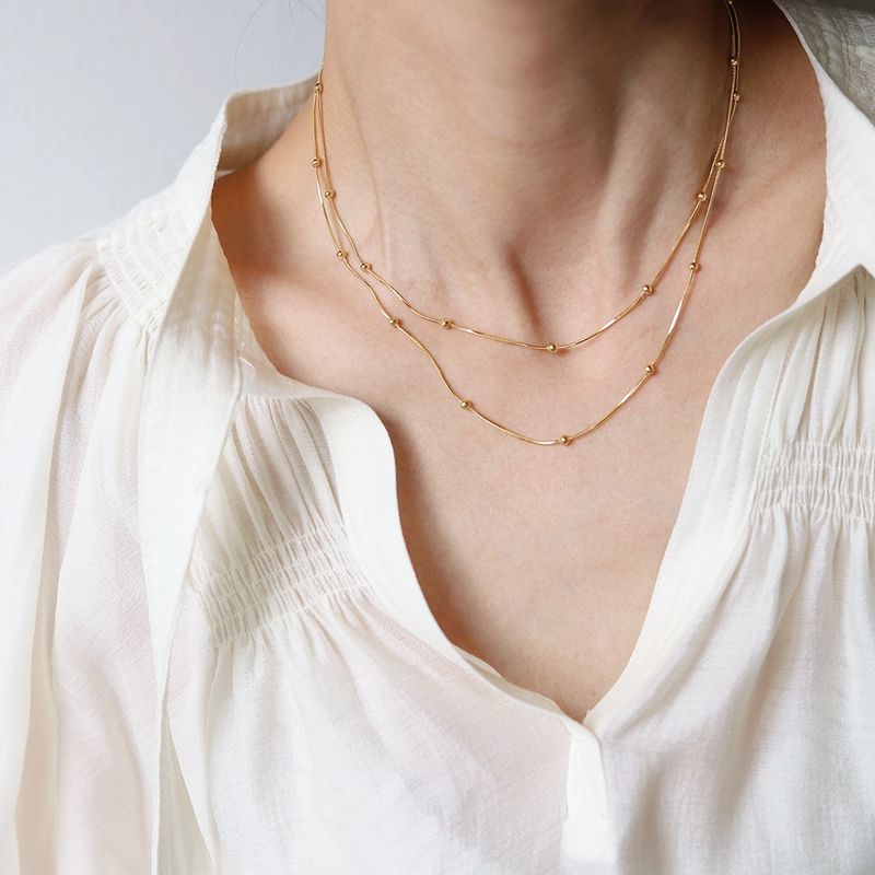 Slangenbot ronde kralen ketting sleutelbeen ketting veelzijdige korte ketting titanium staal verguld zilver vervaagt niet_voghion.com