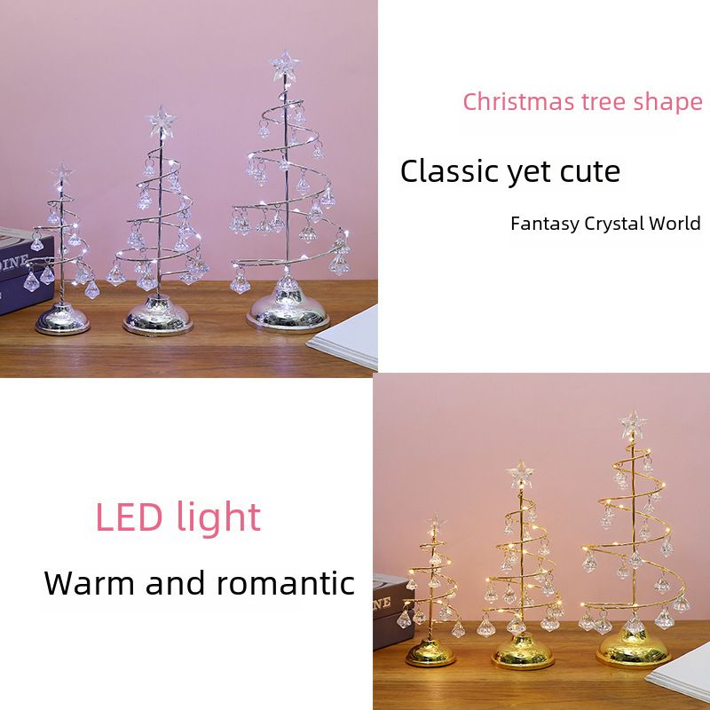 Karácsonyi díszek ajándékbevonat kovácsoltvas fa LED világító kristály karácsonyfa kristály asztali díszek éjszakai fény_voghion.com
