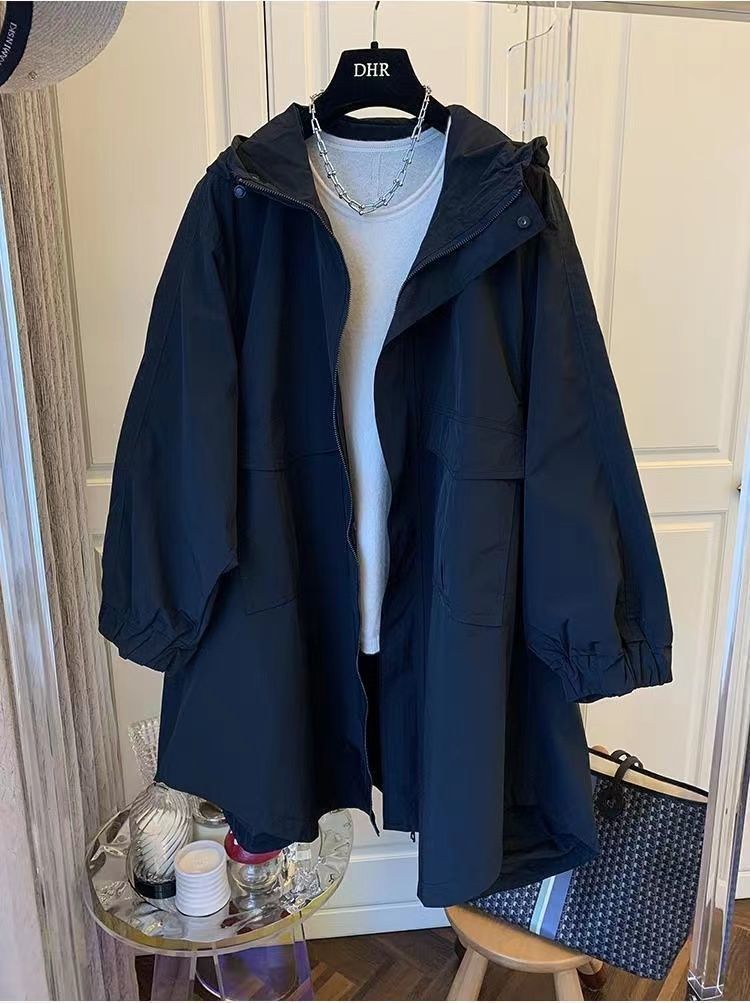 "Japanese Loose-Fit Windbreaker Jacket – Cocoon Style Hooded Coat With Double Pockets (M-3XL, British Brown/Black)"_voghion.com