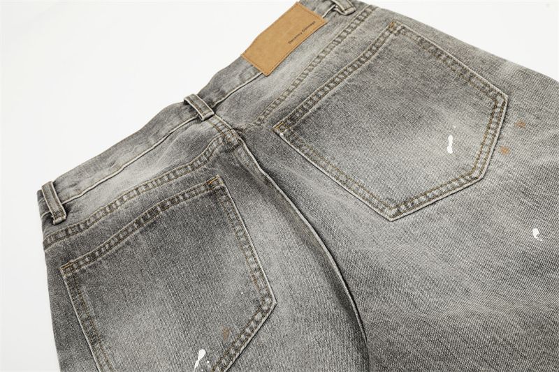 Herren-Punk-Splatter-Wash Straight-Leg-Jeans – Distressed Paint & Gradient Washed Denim-Hose in Grau (Größen S-XXL)_voghion.com