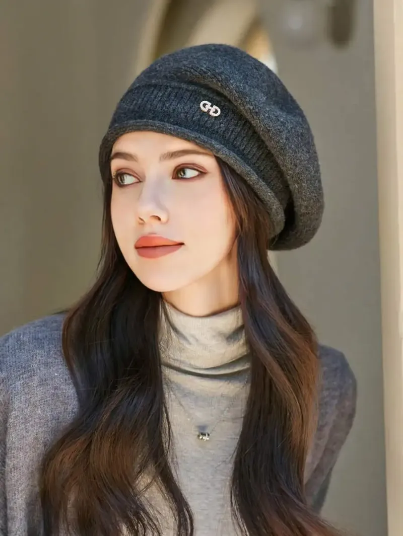 New Arrivals Autumn Winter Simple Premium Feel Sweet Cool Versatile British Painter Style Beret Warm Windproof Mushroom Hat Elegant_voghion.com