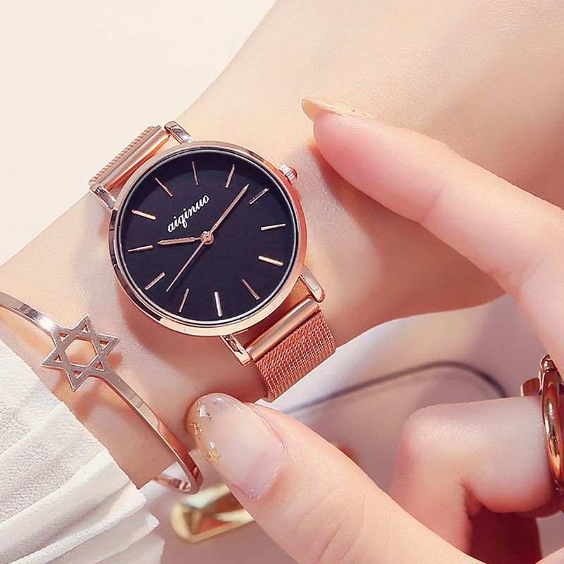 Yamaler mode femme bracelet en alliage cadran rond sans chiffres Quartz analogique montre-bracelet cadeau_voghion.com