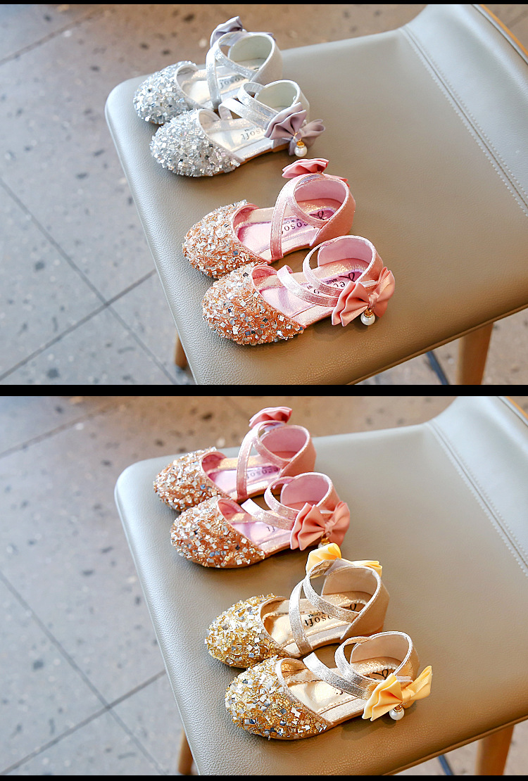 Chaussures de princesse simples à paillettes pour filles, édition coréenne, nouvelle collection printemps/été 2024_voghion.com