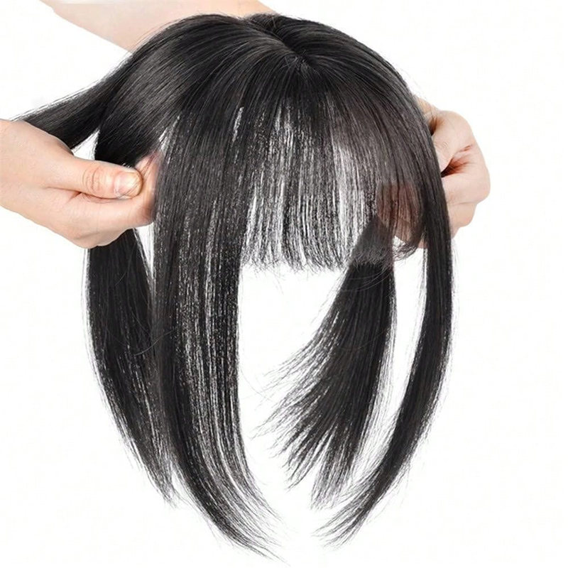 Stückbedeckendes, weißes, natürliches, unsichtbares, nahtloses Haarteil, synthetisches Fake-Toupet, Clip-in-Stücke mit Seidenbasis oben_voghion.com