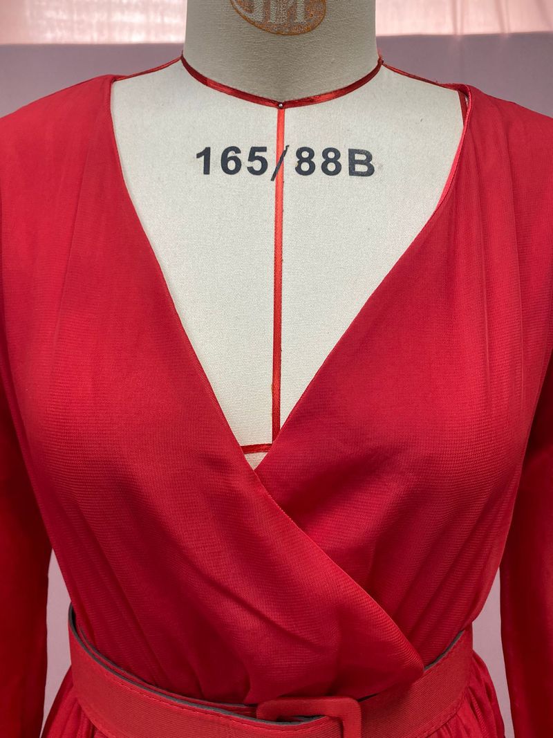 Vêtements pour femmes jaune taille haute slim couleur unie tempérament rétro mousseline de soie à manches longues robe longue_voghion.com