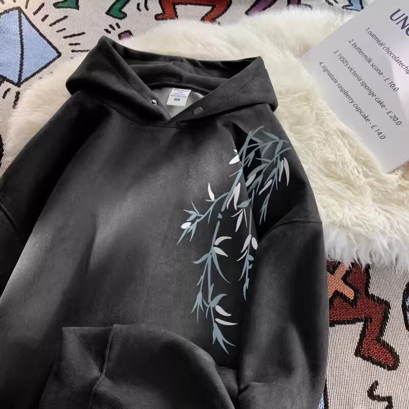 Long Sleeved Base Trendy Hooded Sweatshirt For Men In Spring And Autumn, Made Of Suede, Loose Fit_voghion.com