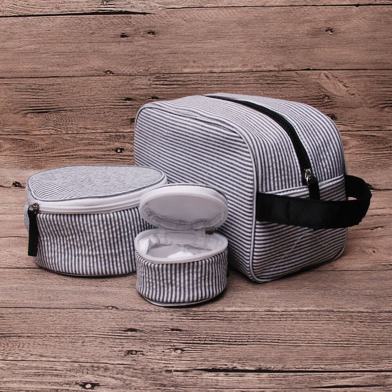 Seersucker Portable Cosmetic Bag Fashionable Striped Washes Storage Bag Large Capacity Pillow Bag_voghion.com