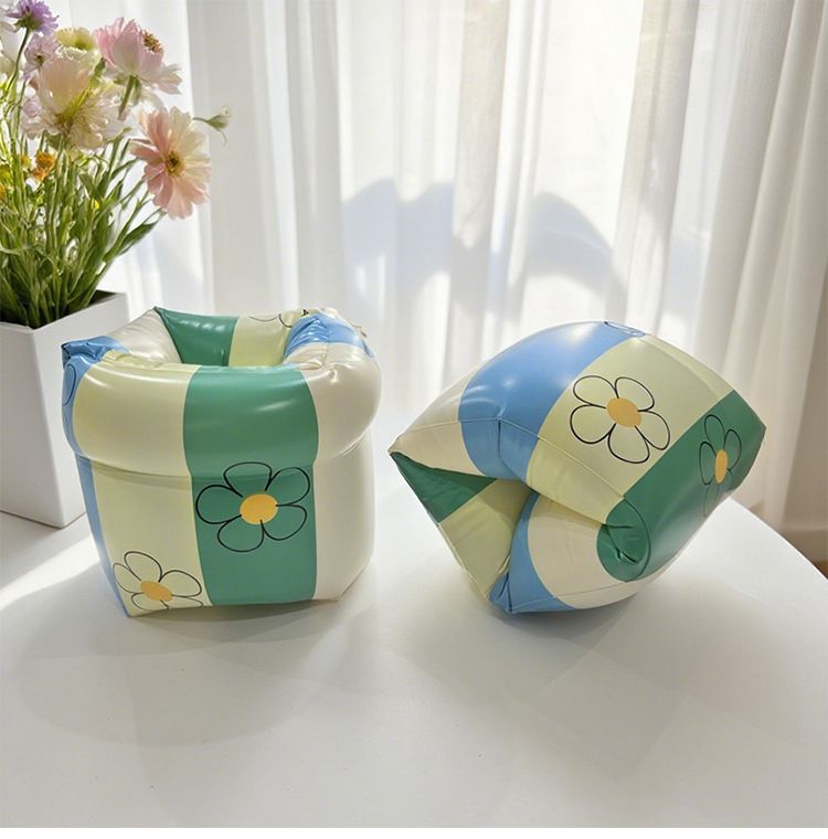 Kids Swimming Arm Floaties - Eco-Friendly Thickened PVC Inflatable Sleeves For Beginners (Striped Flower Design Pool & Water Play Safety)_voghion.com