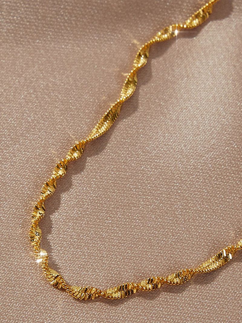 Catena a forma di onda d'acqua in acciaio inossidabile placcato oro, design di nicchia, nuova moda giapponese e coreana, temperamento leggero_voghion.com