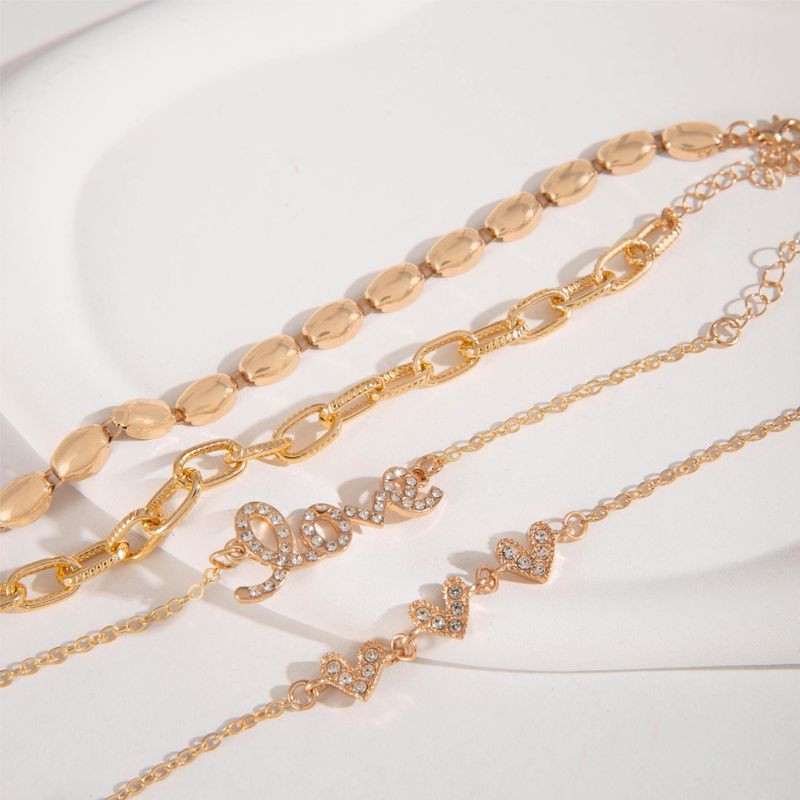 Pulseiras Premium Sense Dia Chain Multicamadas Empilhadas Design Criativo Pulseira de Carta de Amor Conjunto de 4 Peças para Mulheres_voghion.com