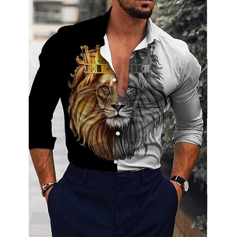 European And N Men S Cardigan Animal Print Casual Shirt Long Sleeved_voghion.com