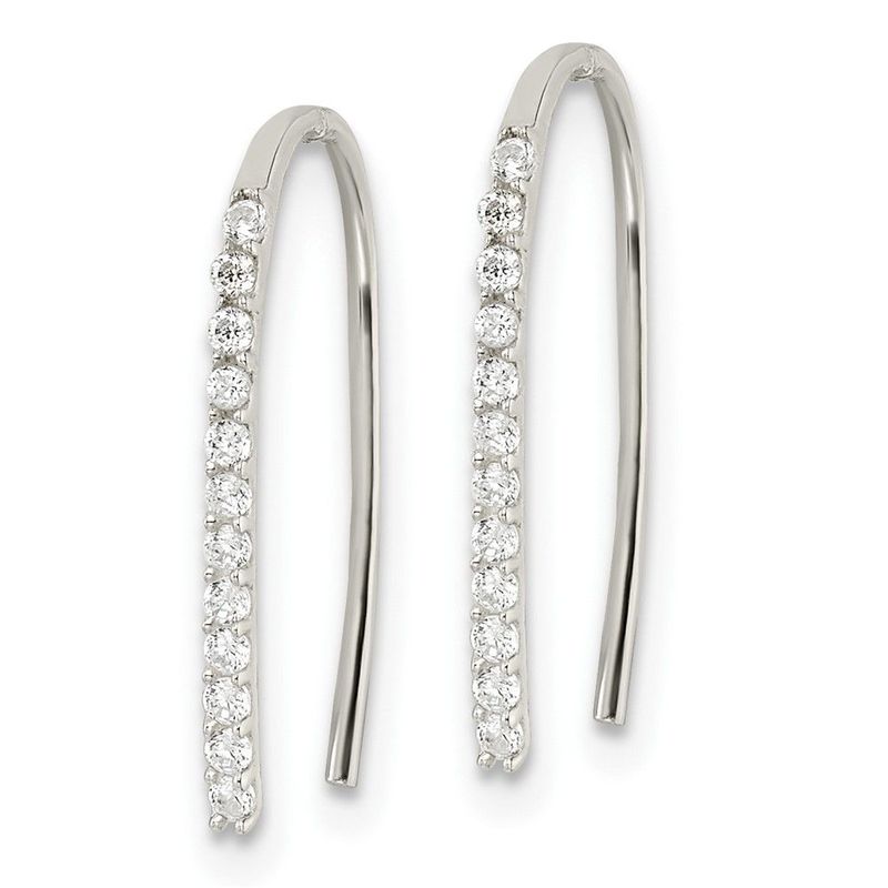 Sterling Silver Polished CZ Threader Earrings_voghion.com