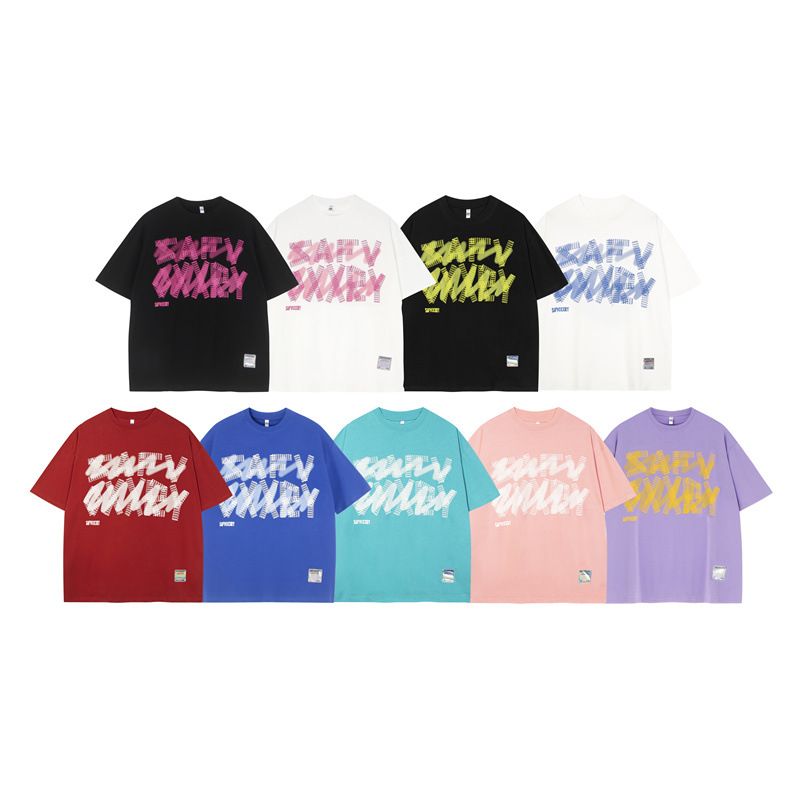 Herrenbekleidung Sommer New National Tide Campus Style Mehrfarbiger Buchstabendruck Kurzarm Jugend Beliebtes T-Shirt Baumwolle_voghion.com