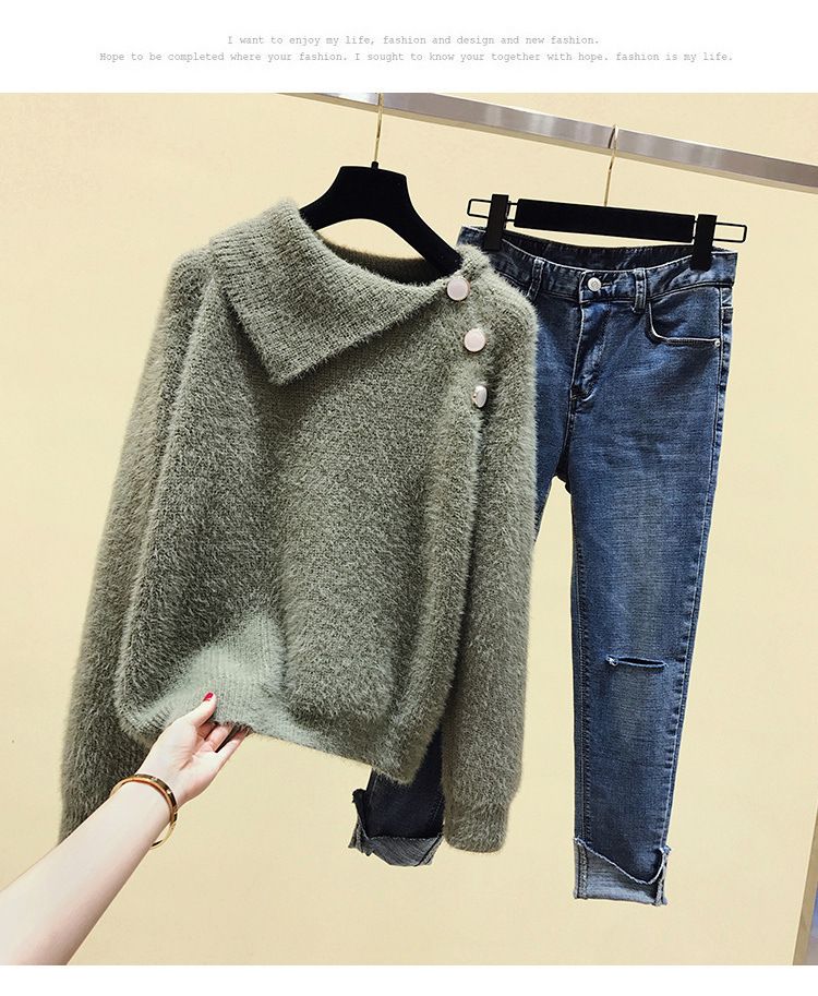 Women's Clothing three piece suit for women, designer sweater, thickened slim vest coat, high waist, cable pattern, wide leg casual pants_voghion.com