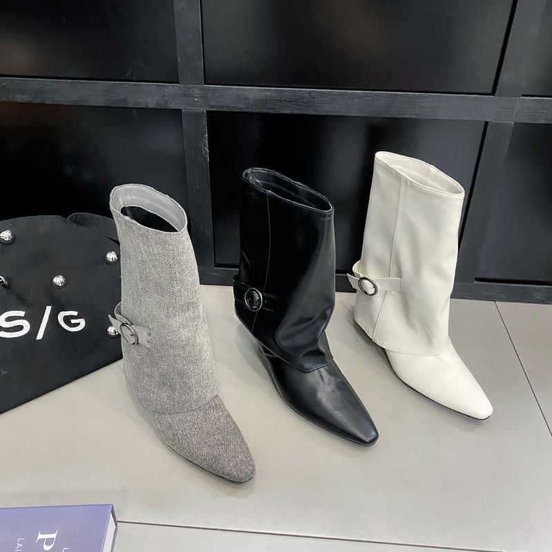 Bottes courtes droites à talon moyen et à talon coulissant, confortables, légères, décontractées et polyvalentes_voghion.com