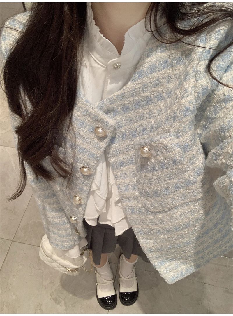 Pearl button small fragrant jacket for women 2024 autumn and winter new French design versatile loose short style_voghion.com