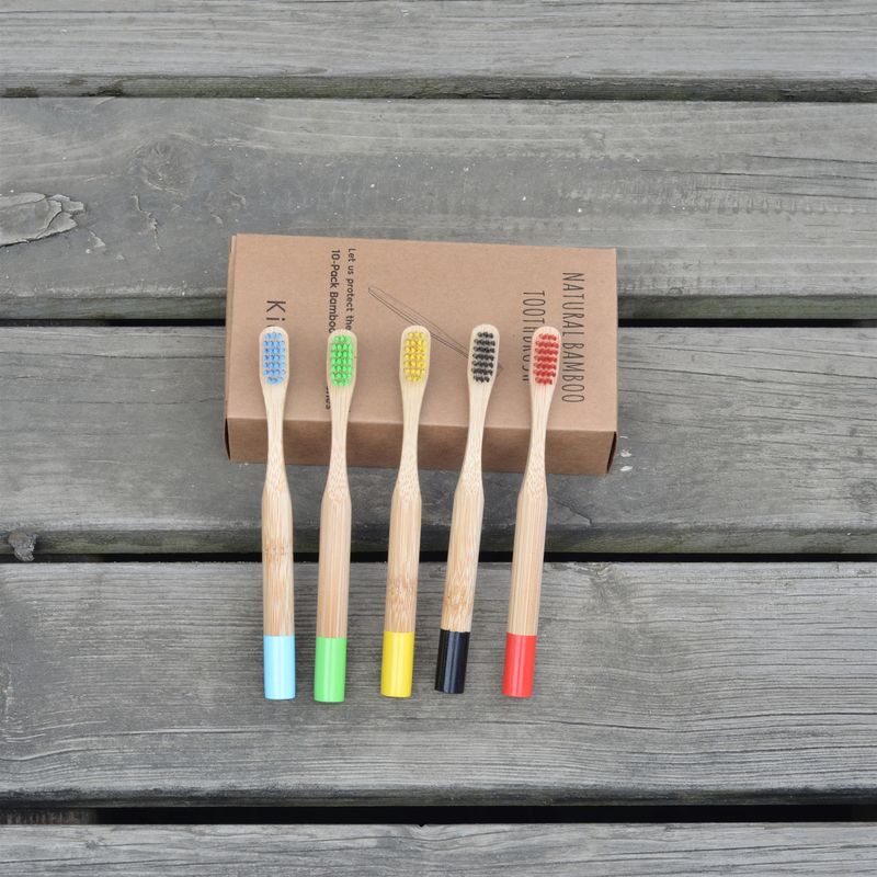Set Of 10 Children's Toothbrushes With Round Handles, Charcoal Soft Bristle Toothbrush, Colored Paint, Wood Handle,_voghion.com