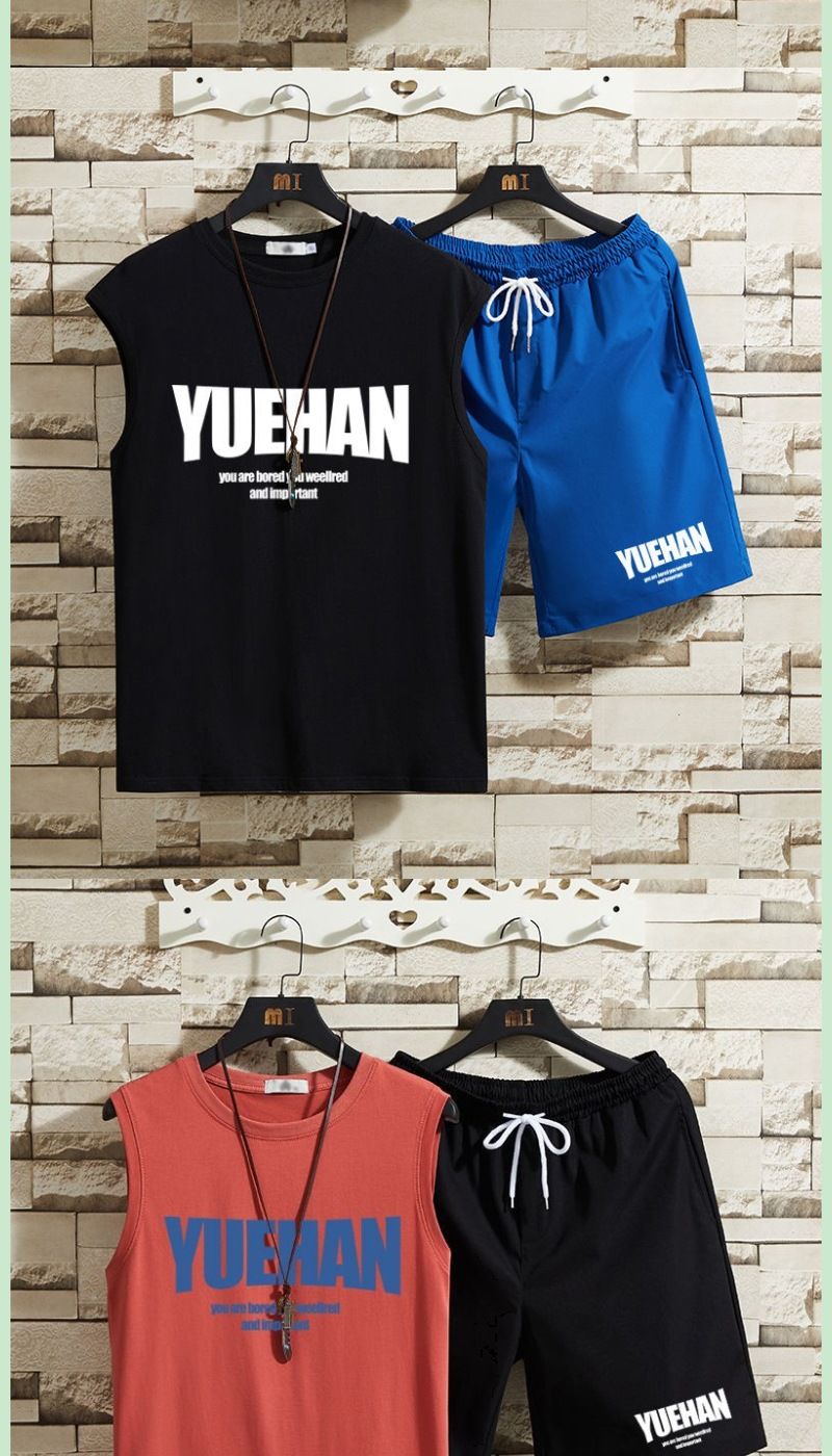 Trendy Weste für Herren Sommer dünne ärmellose Camisole T-Shirt Casual Workwear Shorts zweiteiliges Set 12_voghion.com