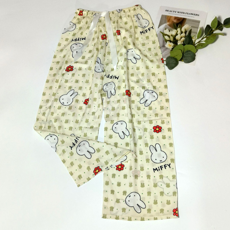 Pyjama aus Baumwolle und Seide für Damen in großen Größen, lockere Hose für Schwangere, reine Baumwolle, dünne, weite Sieben-Punkt-Einzelhose_voghion.com