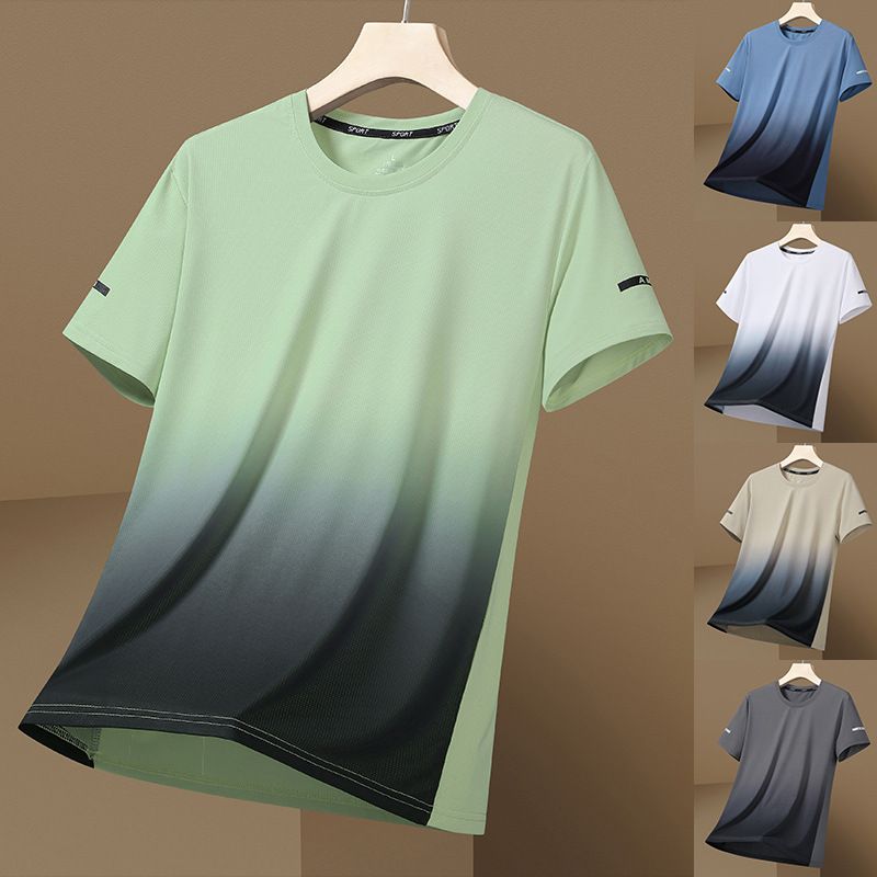 Unbeatable Quality Short Sports For Men, Double Open Round Neck Quick Drying Top, Gradient Loose Short Sleeved Ice Silk T-shirt_voghion.com