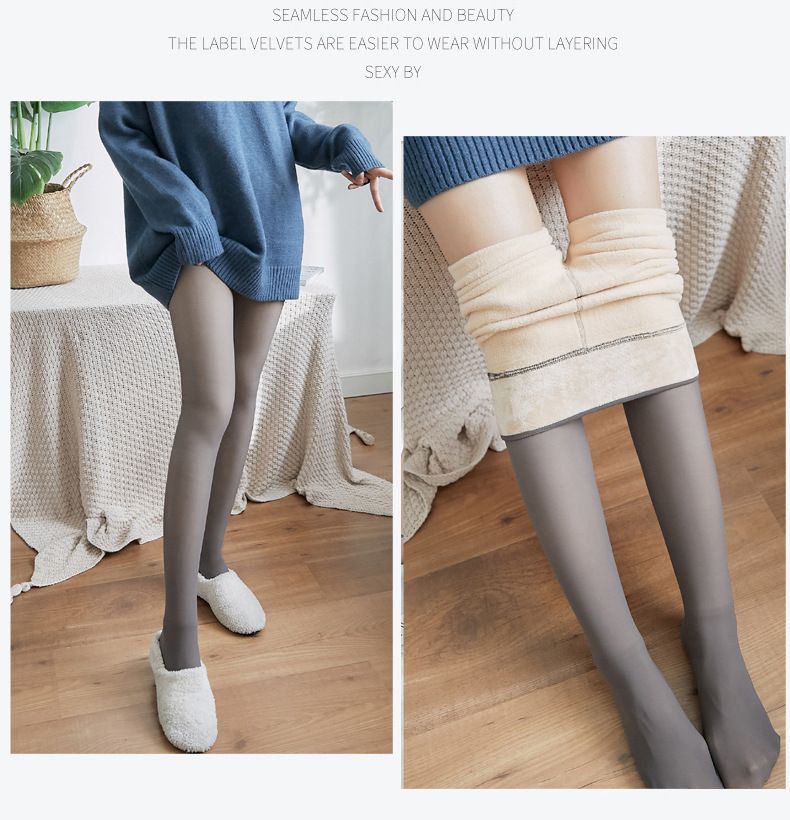 K Plus Size Thermal Leggings With Faux Sheer Look For Women; Grey Opaque Tights With Thickening Effect_voghion.com