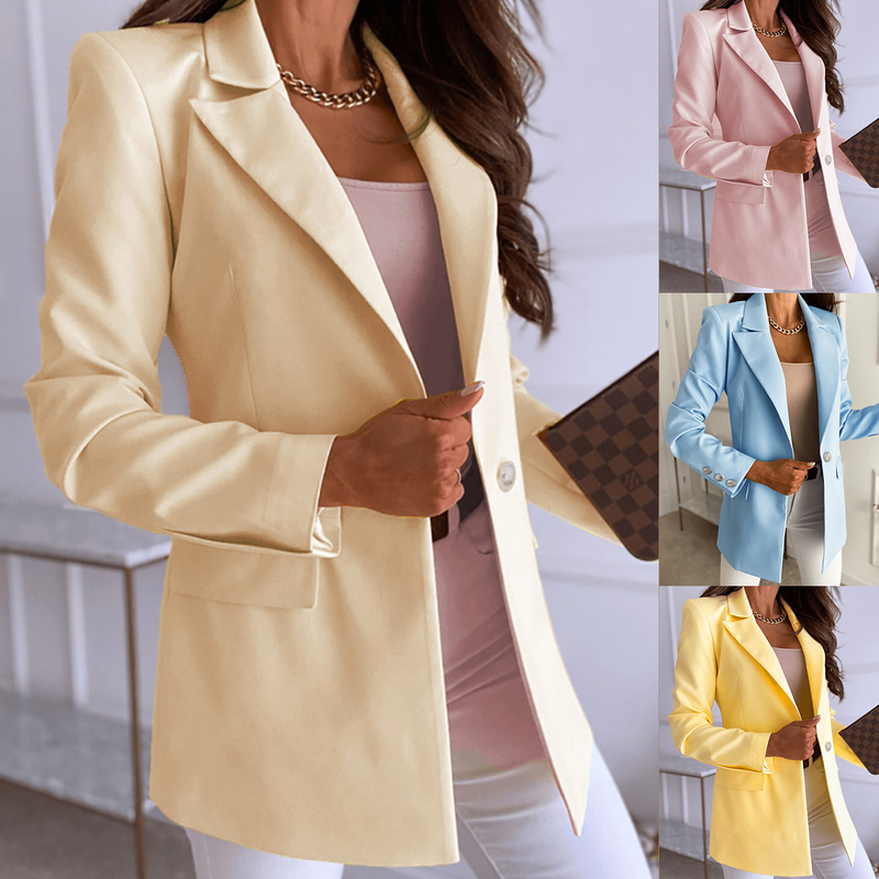 Women's Long Sleeve Slim Single Button Solid Color Jacket Blazers_voghion.com