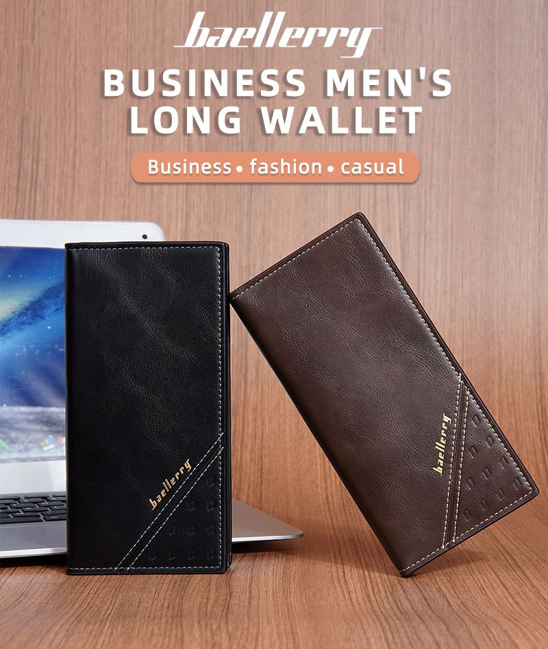 BAELLERRY New Men's Long Wallet European And American Business Style Multiple Card Slots RFID Theft Protection Made With Soft Leather Material_voghion.com
