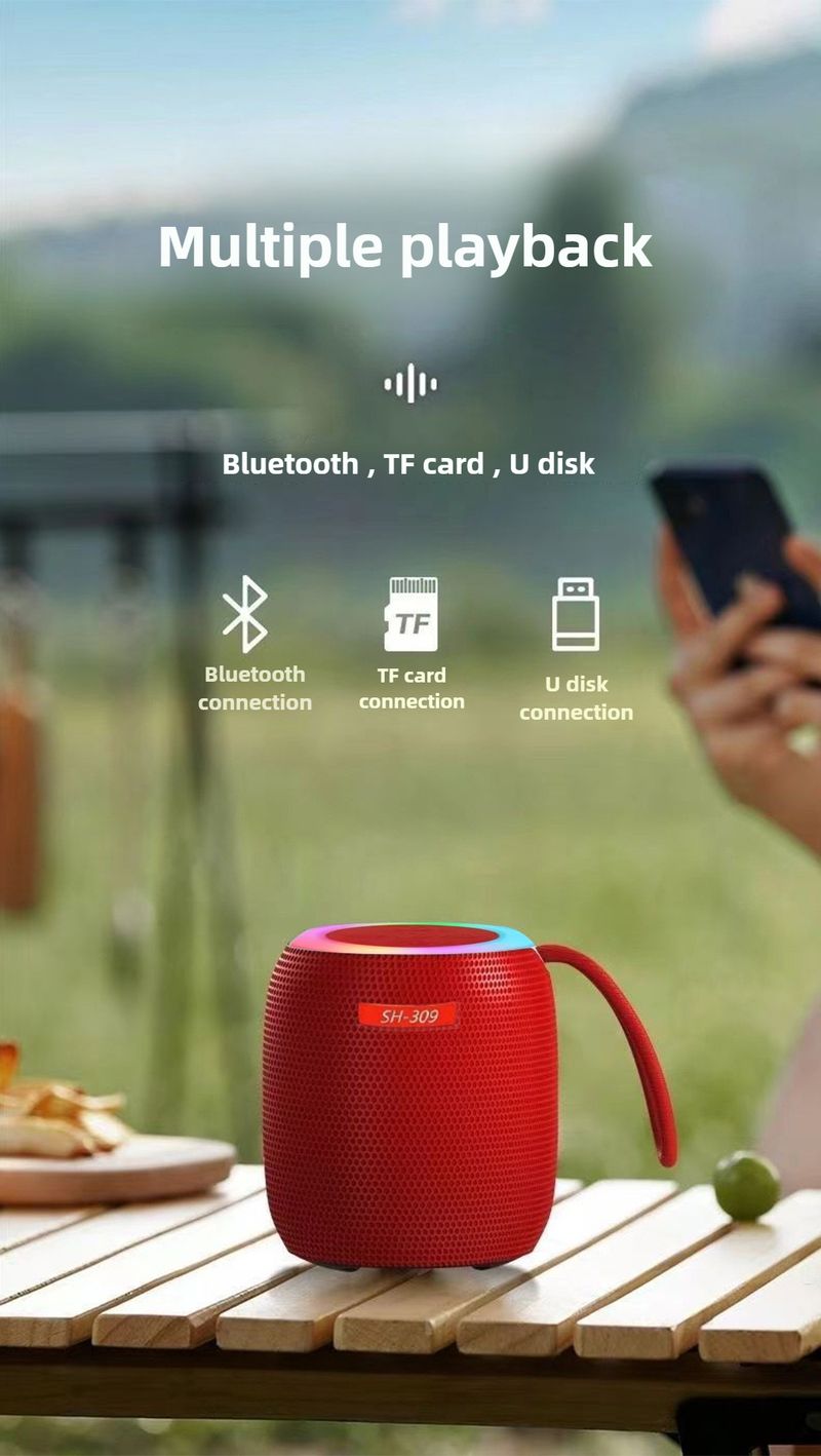 Głośnik Bluetooth SH309 z tkaniny, kolorowe oświetlenie, mała bateria, nowy dźwięk, jazda na świeżym powietrzu, sport_voghion.com