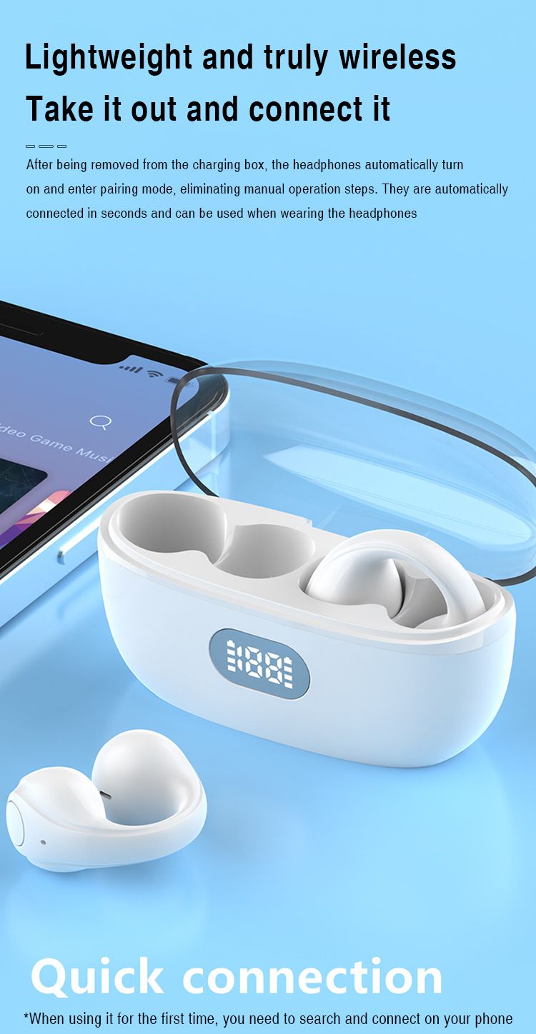 KW52 Non ear Painless Bone conduction Comfortable Bluetooth earphones Ear Clip Style Exercise_voghion.com