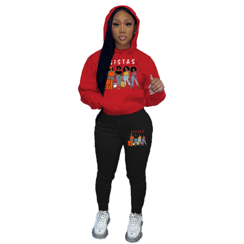 Women's casual printed tracksuit with fleece hoodie two-piece hoodie_voghion.com