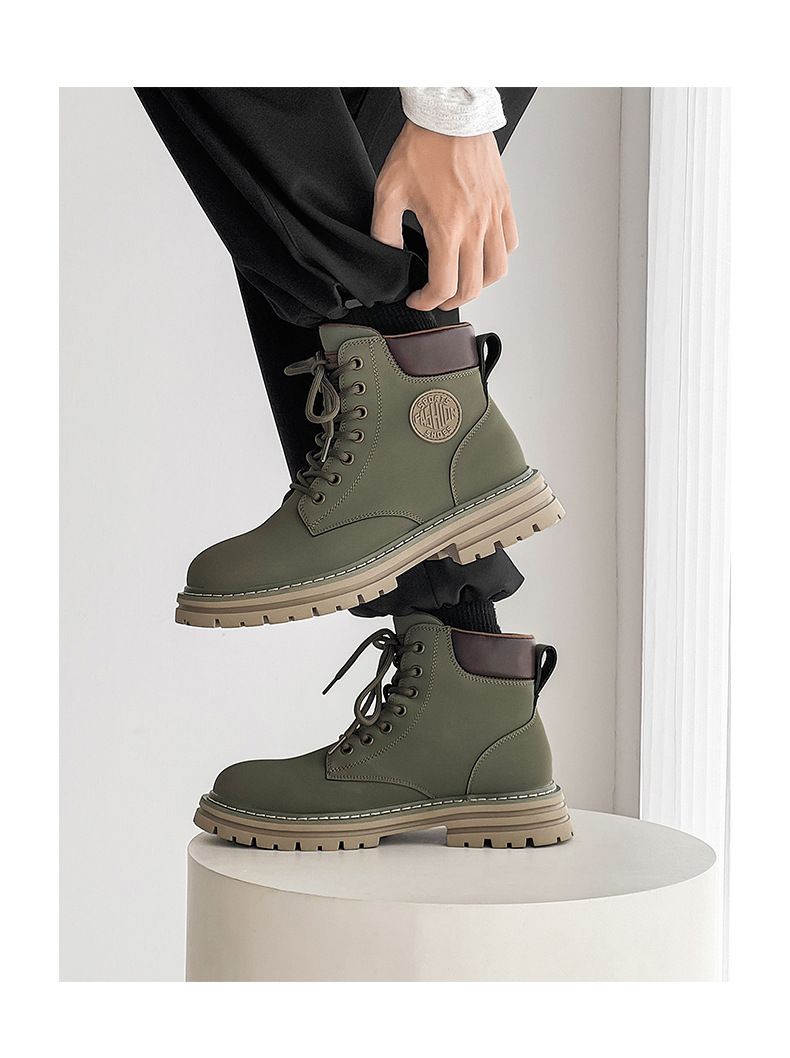 Martin Boots Men's High-top Locomotive Boots Medium-top Tooling Shoes Rhubarb Boots_voghion.com