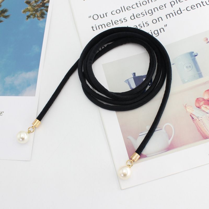 Koreanischer Samtknoten Dünner Gürtel Kleid Einfache Damen Perlenanhänger Taillenkette_voghion.com