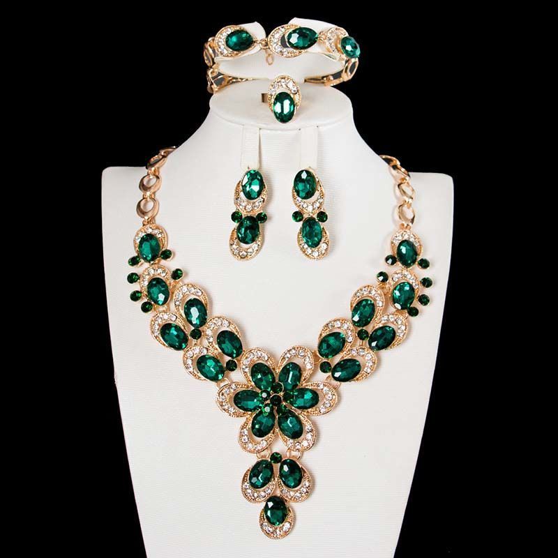 Collana di cristallo di lusso, orecchini, set di quattro pezzi, copricapi femminili esagerati, accessori per abiti da banchetto e da sposa_voghion.com