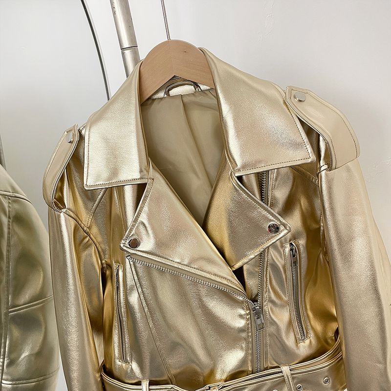 Trendige PU-Lederjacke für Damen, kurzer Mantel im Biker-Stil, modische, lockere Passform, lässige Oberbekleidung mit Reißverschluss in Schwarz, Aschgrau, Olivgrün, Himmelblau, Mandarine_voghion.com