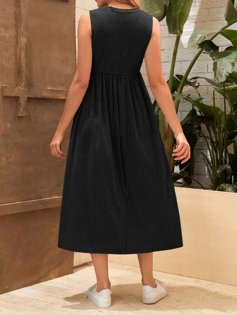 2024 New Casual Soft and Comfortable Solid Color Sleeveless Pregnant Women's Dress_voghion.com