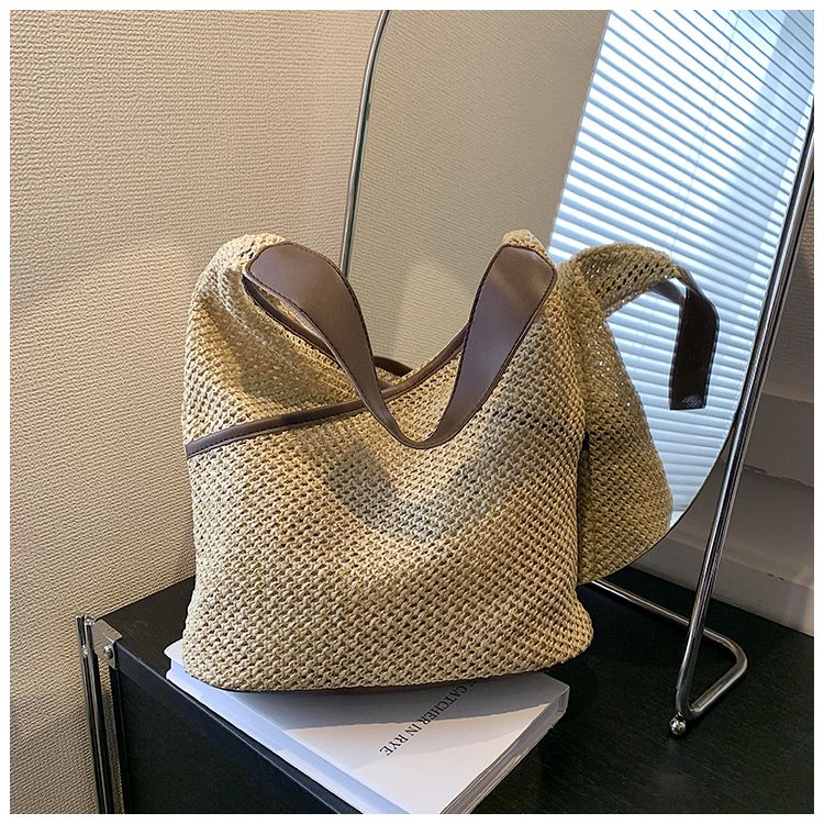 Borse da donna in tessuto di carta a tracolla da donna alla moda Borse da spiaggia estive di grande capacità in paglia Borse tote casual 2023_voghion.com